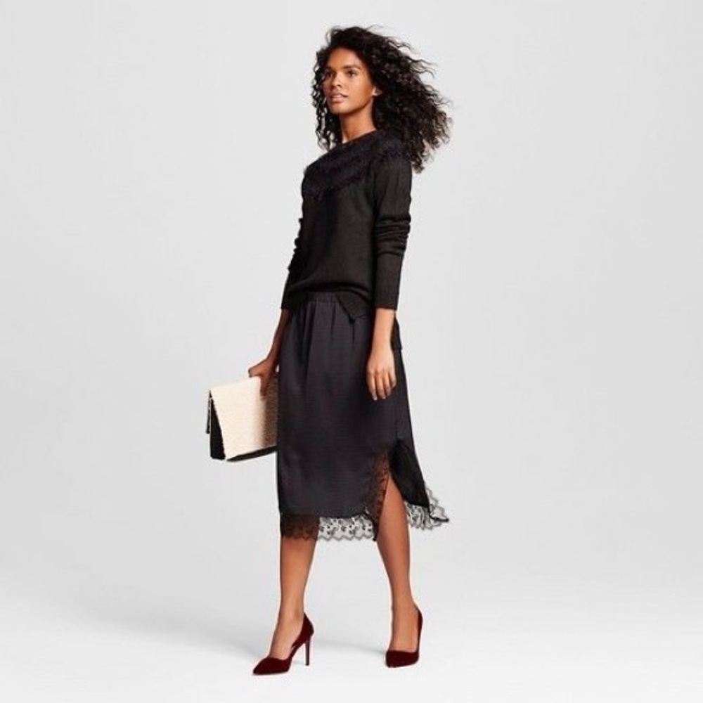 🆕  Who What Wear™ Black Lace Slip Skirt Midi